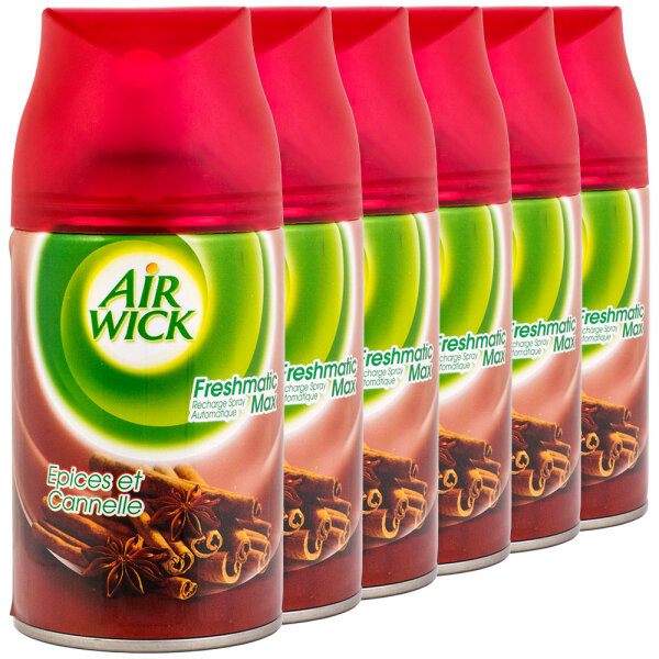 6x Air Wick FRESHMATIC Max Gewürze und Zimt Nachfüller 250ml