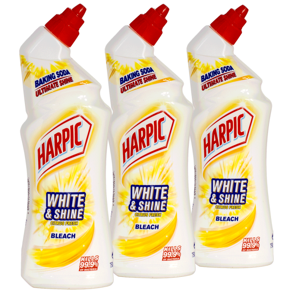 3x HARPIC White & Shine Bleach Citrus WC-Reiniger 750ml