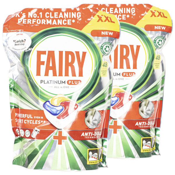 2x Fairy Platinum PLUS All in One Lemon Geschirrspültabs 48 Tabs