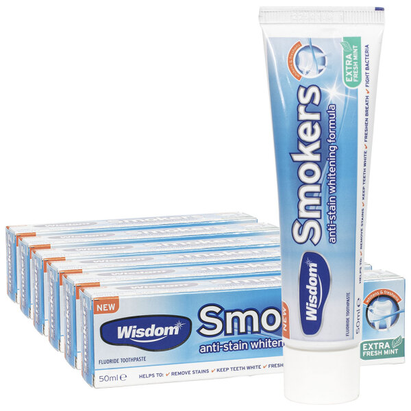 6x Wisdom Smokers anti Stain Whitening Zahnpasta 50ml