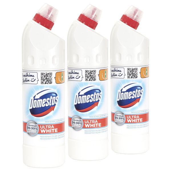 3x Domestos Ultra White & Shine Thick Bleach 750 ml