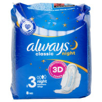 3x ALWAYS Classic Night 3D Damenbinden Gr.3 mit Flügel 8 Stk