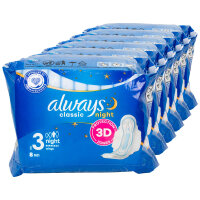 6x ALWAYS Classic Night 3D Damenbinden Gr.3 mit Flügel 8 Stk
